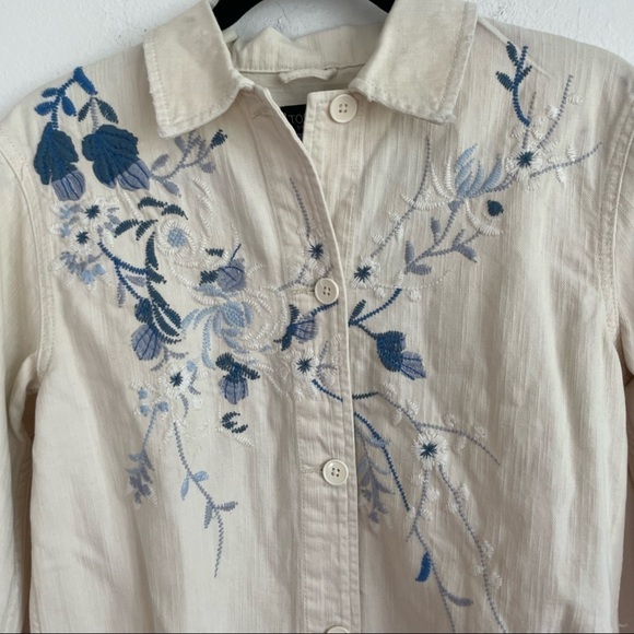 TOPSHOP 100% COTTON FLORAL EMBROIDERED SHIRT JACKET - Picture 7 of 12
